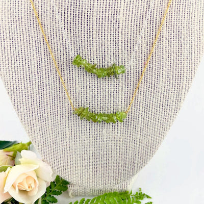 Peridot Stone Necklace - August Birthstone - Gold over Sterling or Sterling Silver Adjustable Length up close view