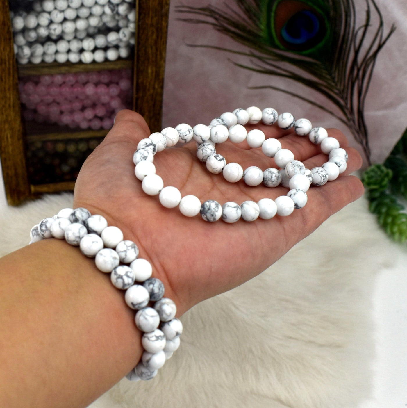 white howlite bead bracelets available in 8mm round beads 