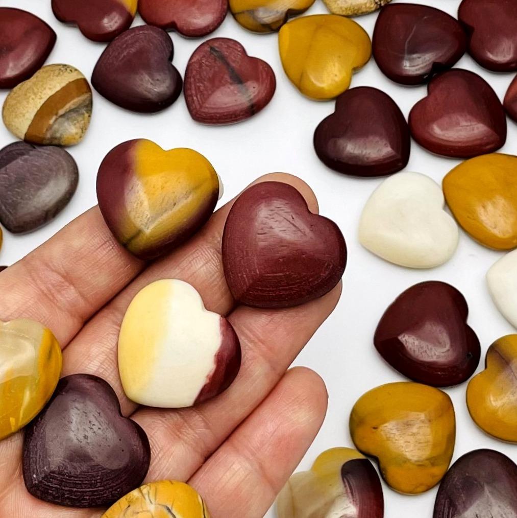 mookaite hearts in a hand