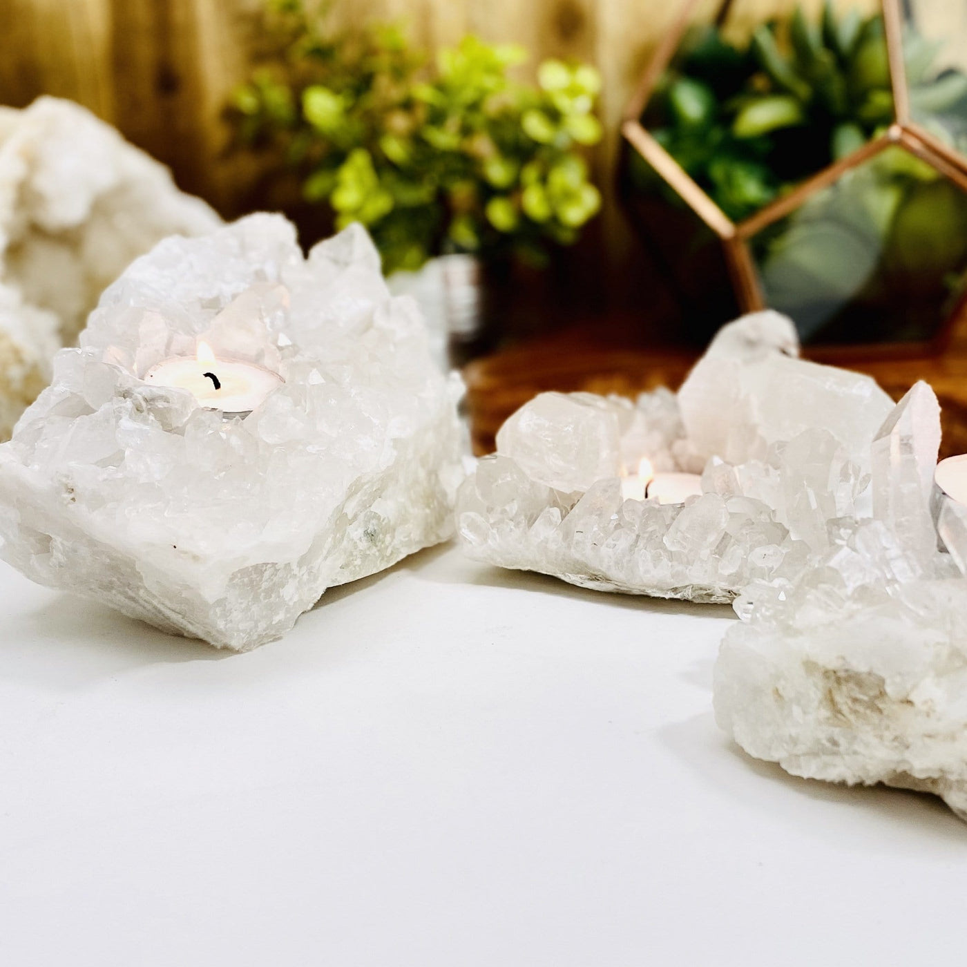 Crystal Quartz Cluster Candle Holder view from side