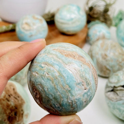 Blue Aragonite Spheres - Also known as Caribbean Calcite, up close to see details