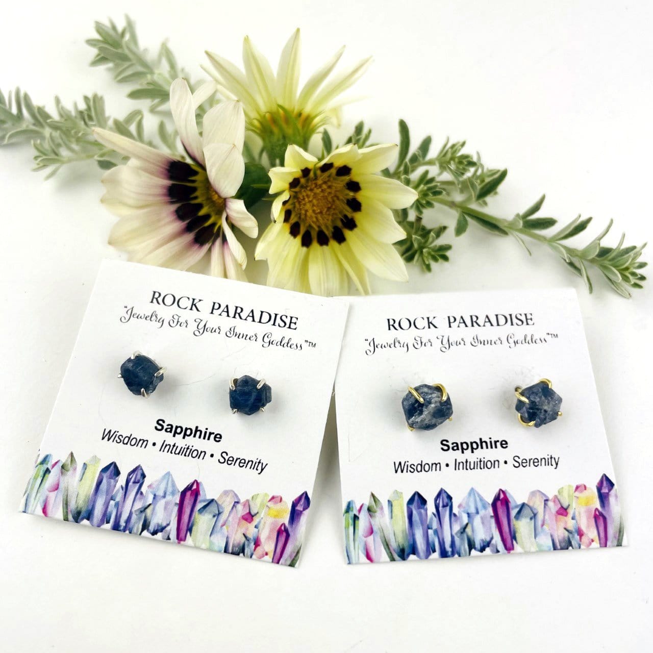Sapphire Gemstone Stud Earrings in gold and silver