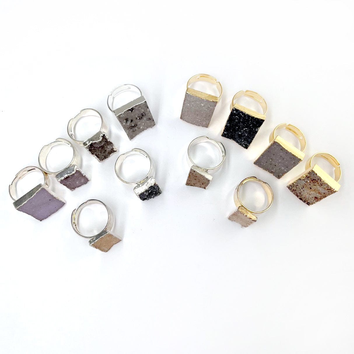 Quartz Druzy Rectangle Adjustable Rings from over head