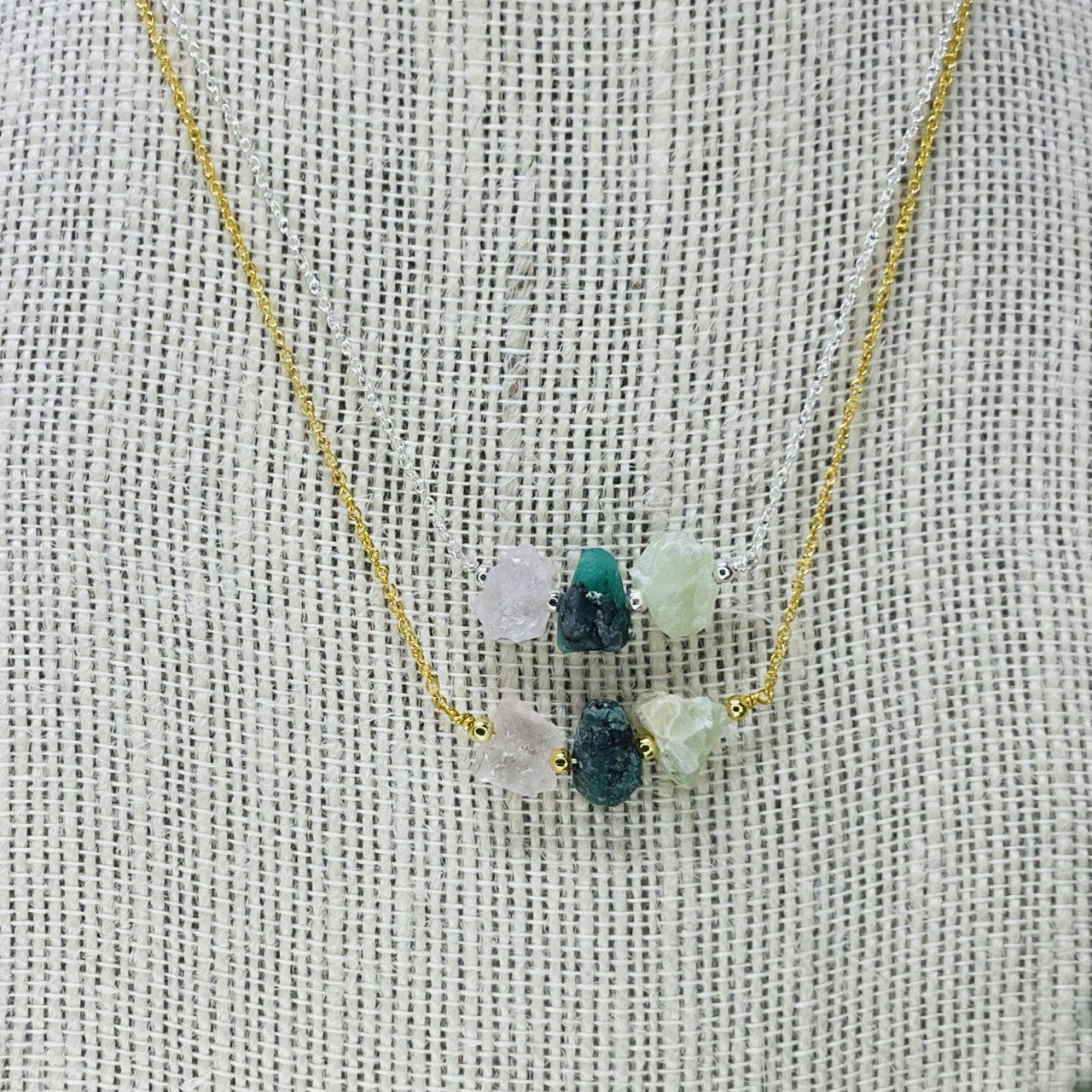 Chakra Collection 3Stone Necklace in Gold and Sterling Finish - Heart Chakra