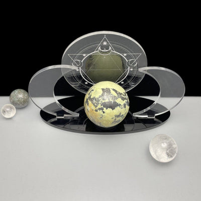From the top - Acrylic Sphere Holder Sacred Geometry - 6 Pointed Star holding a sphere.