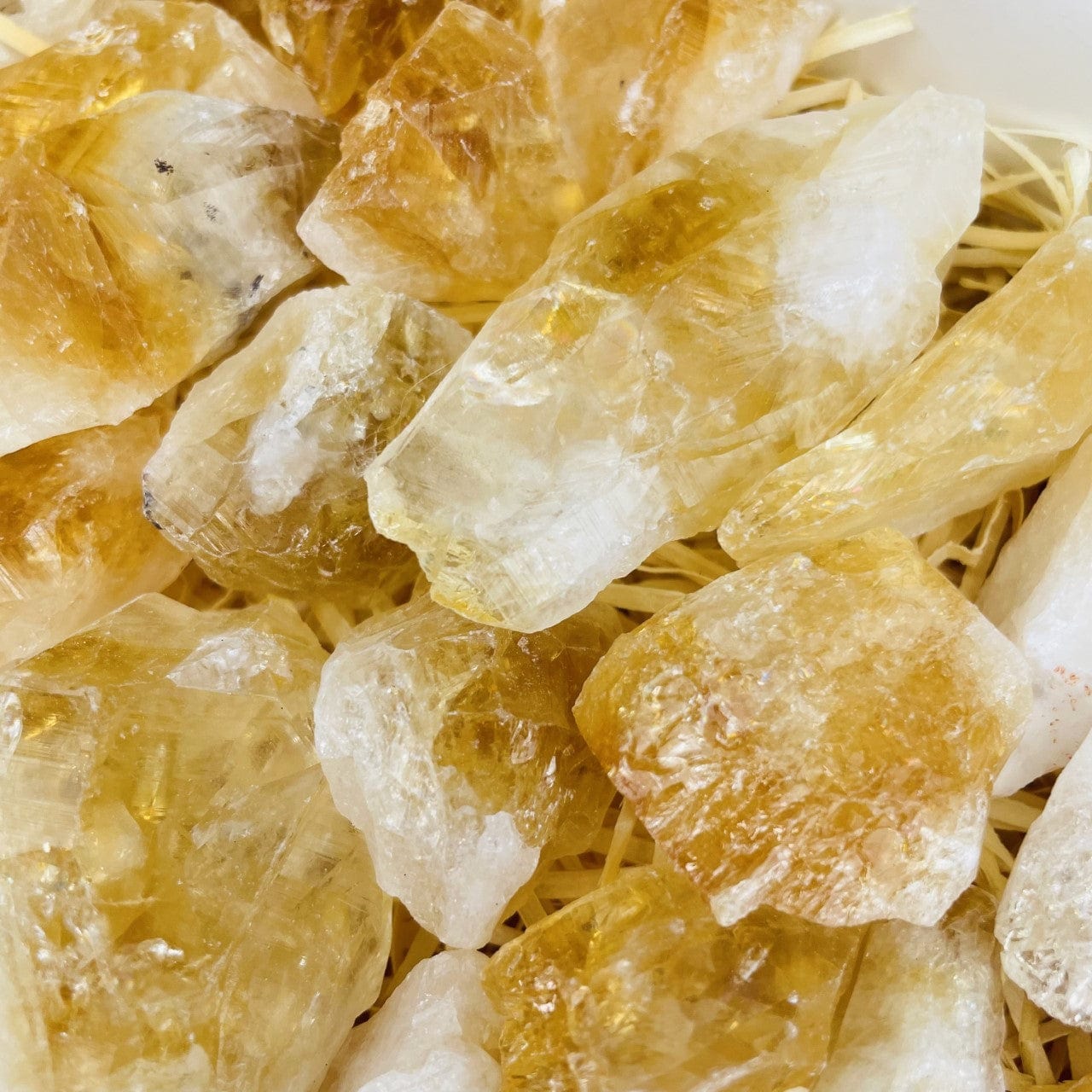 Rough Citrine close up to view texture and colors