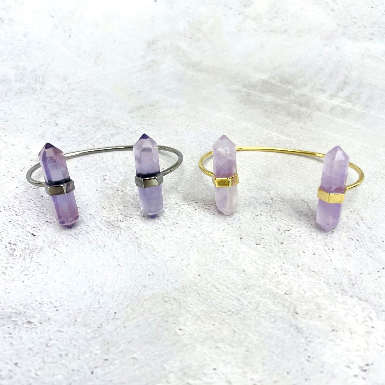 amethyst Crystal Point Cuff in gold and silver