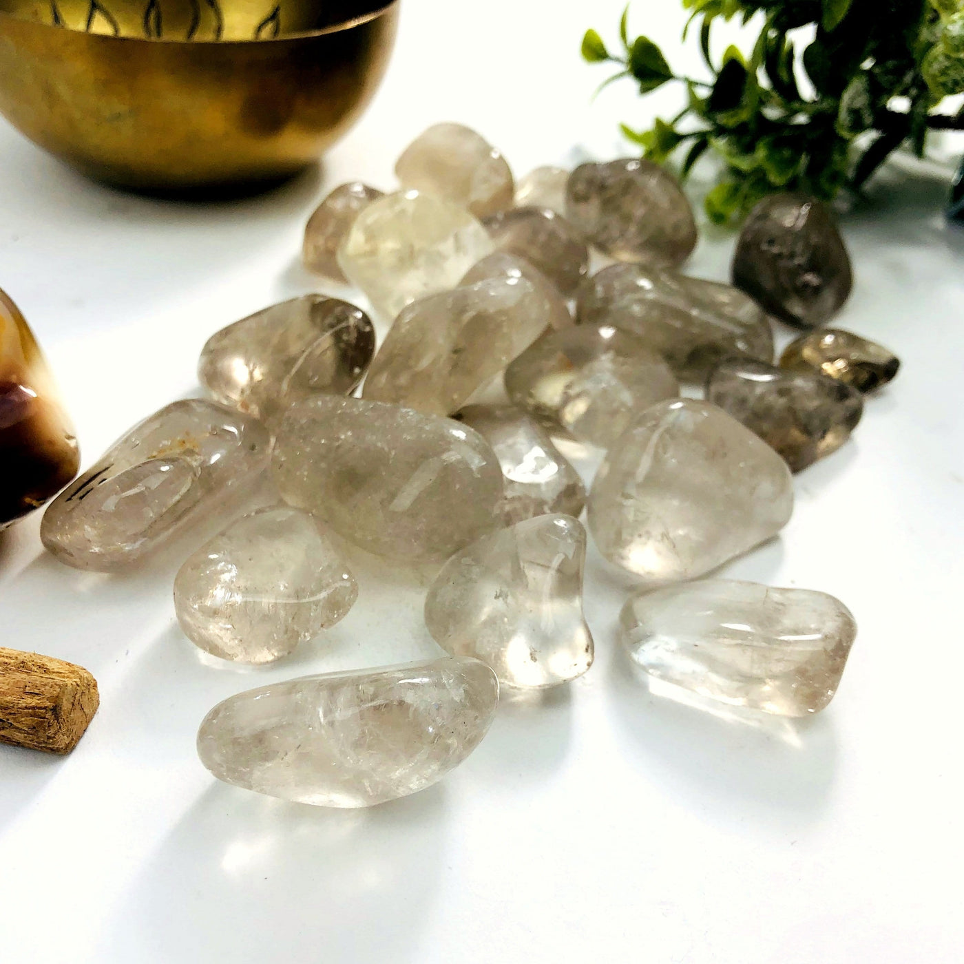 Smokey Quartz Tumbled Gemstones in a pile, light brown in color