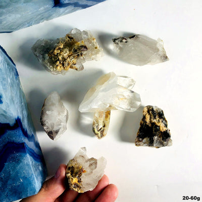 20-60g of the Crystal Quartz with Chlorite Raw Clusters in hand for size reference