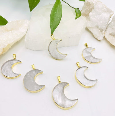 6 crystal quartz half moon pendants with decorations