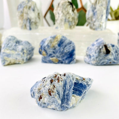 blue kyanite displayed to view variations