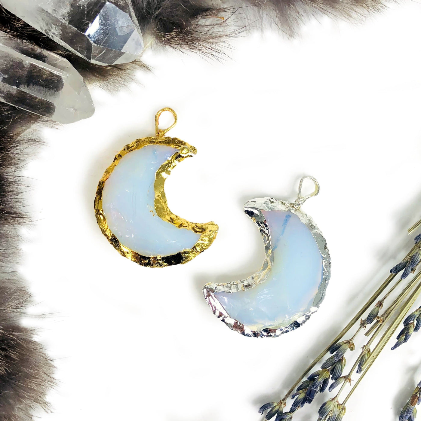 opalite pendants available in electroplated gold or silver