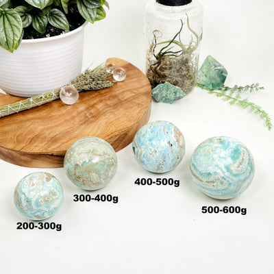 Blue Aragonite Spheres - Also known as Caribbean Calcite, shown here in the sizes available200-600g