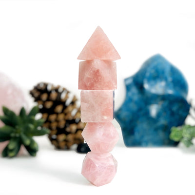 Rose Quartz Sacred Geometry Meditation Set with decorations blurred in the background