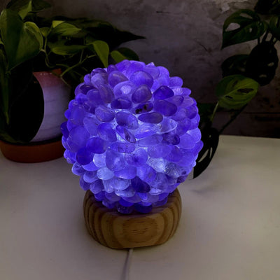 Amethyst tumbled stone lamp, lit with the inserted light