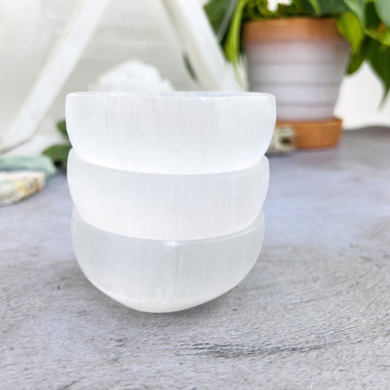 Selenite Bowls stacked shown from side