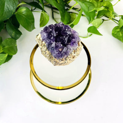 Amethyst Crystal Cluster with Gold Electroplated Edge Topper- 2 Tier Fruit Plate top view