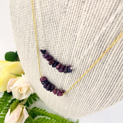 Ruby Stone Necklace - July Birthstone - Gold over Sterling or Sterling Silver Adjustable Length shown from above