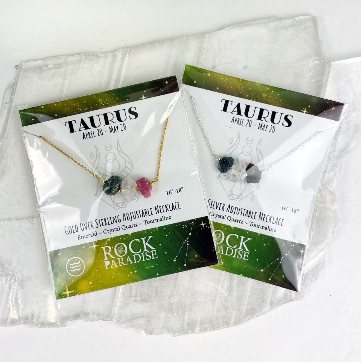 Taurus Necklace - 3 Stones for your Zodiac Sign  - Gold over Sterling or Sterling Silver Adjustable Length in packaging