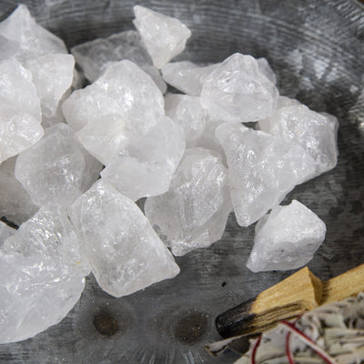 rough crystal stones in a bowl