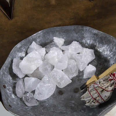 rough crystal stones in a bowl