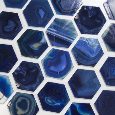 blue agate hexagons on a table