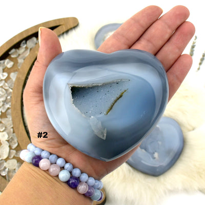 Front facing Agate Druzy Heart #2 in a hand.