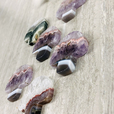 Close up side angle view of Amethyst Mushroom Shaped Large Cabochon and Pendant
