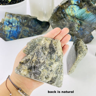 back view of labradorite to show the natural formation of stone