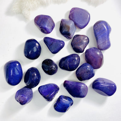 1 lb Purple Dyed Agate Tumbled Gemstones on a white background