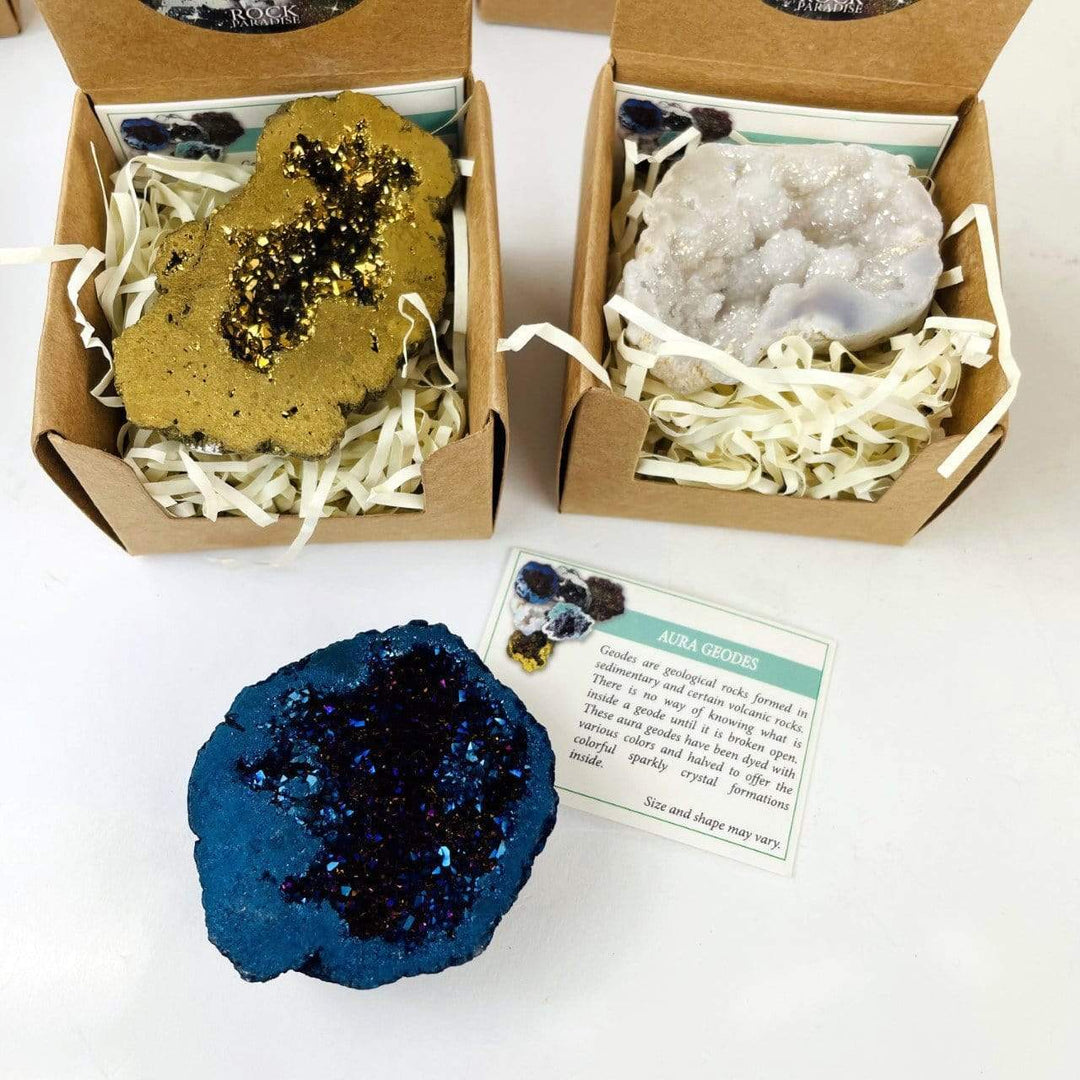 Aura Quartz Geode - Titanium Coated Geode in Gift Box, 6 Colors