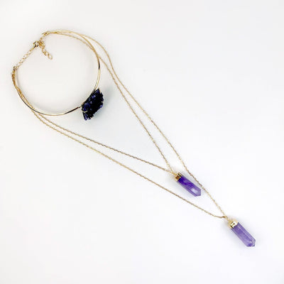 Amethyst Layering Necklace from overhead on a table