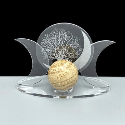 Front facing Acrylic Sphere Holder Crescent Moons - Tree of Life holding a sphere.