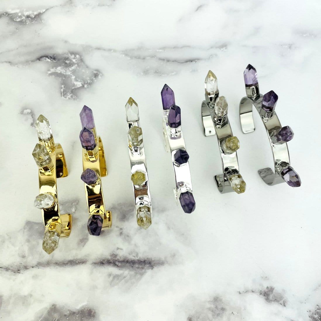 top view of the gemstone spike bracelets