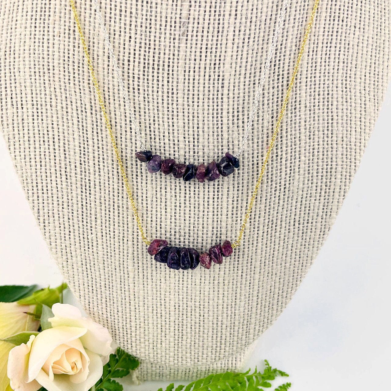 Ruby Stone Necklace - July Birthstone - Gold over Sterling or Sterling Silver Adjustable Length ip close view