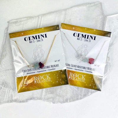 Gemini Necklace - 3 Stones for your Zodiac Sign  - Gold over Sterling or Sterling Silver Adjustable Length in packaging