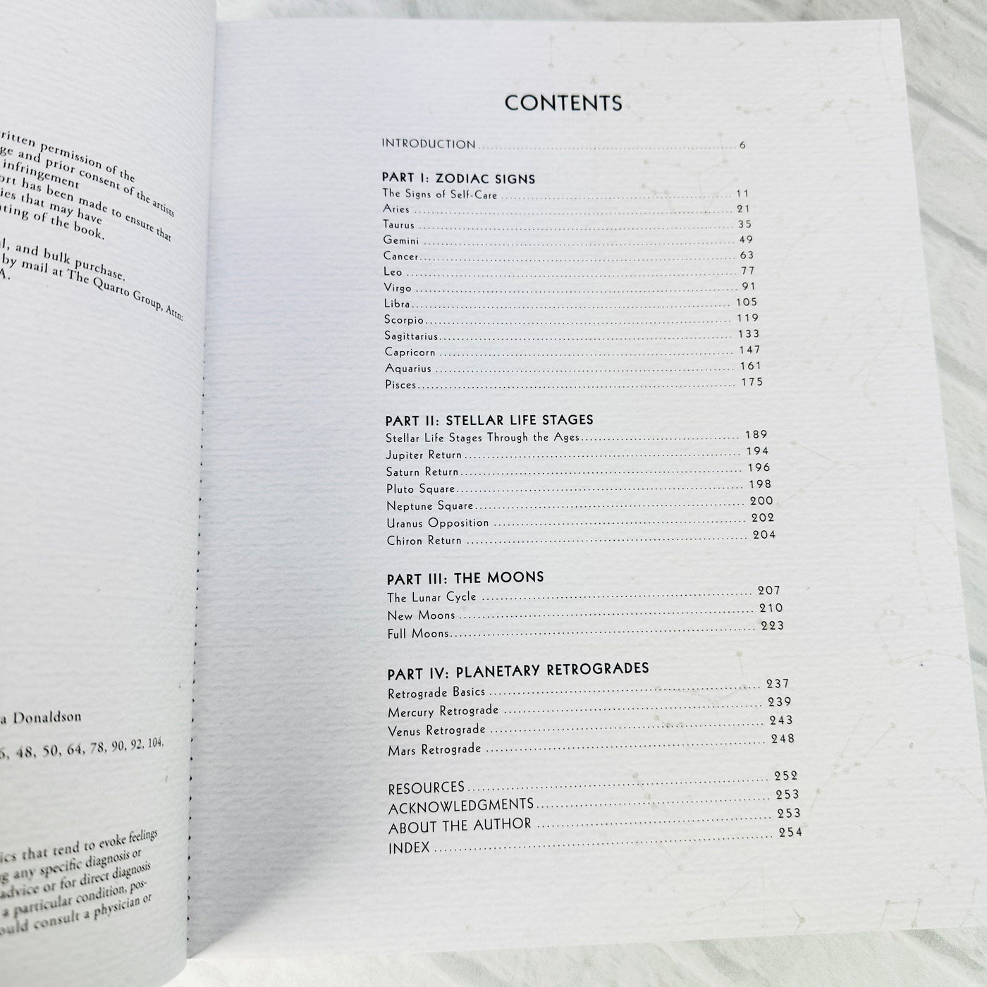  The Complete Guide To Astrological Self Care - close view of table of contents