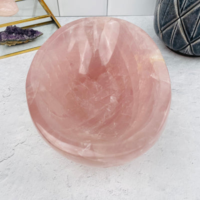 rose quartz bowl displayed as home decor 