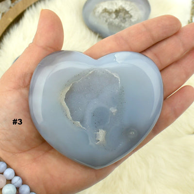 Front facing Agate Druzy Heart #3 in a hand.