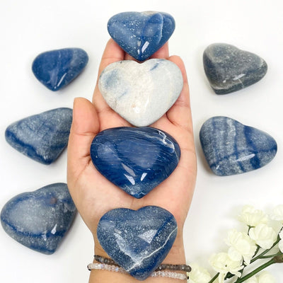 Blue Quartz Hearts - 4 different shades in a hand
