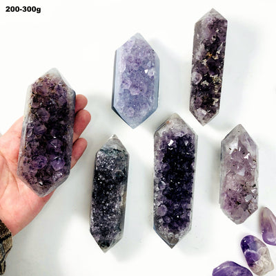 amethyst druzy polished double points in 200-300g
