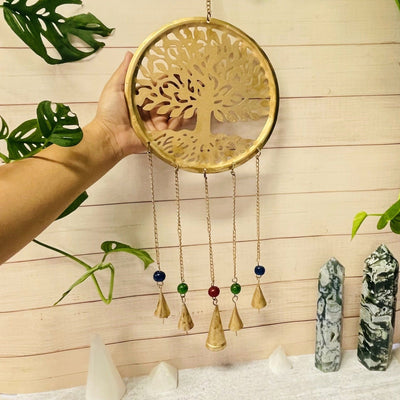 Brass Tree of Life wall Hanging with a hand showing size