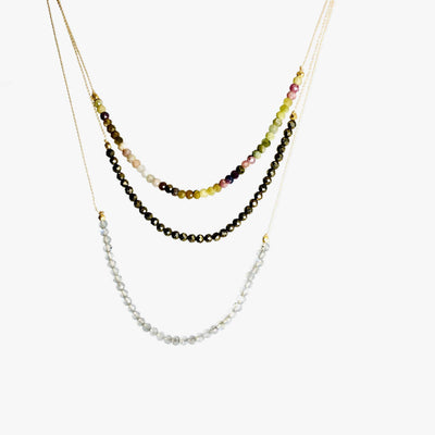 Gemstone Bead Finished Necklaces three different types of stones on a white background 
