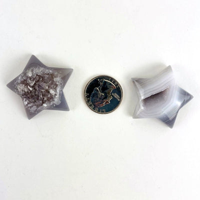 Agate Druzy Star Crescent Cabochons - Natural Agate with a quarter for size