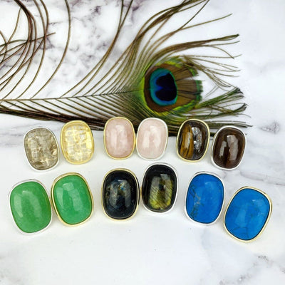 Stone Ring Polished large Oval  - all colors shown on a table