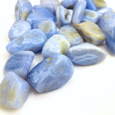 Blue Lace Agate Medium Tumbled Stone side view