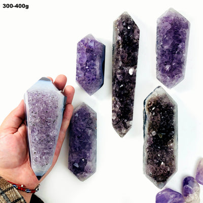 amethyst druzy polished double points in 300-400g