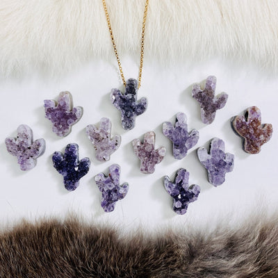 Petite Druzy Amethyst Cactus Cabochon in different shades of purple with top side drilled  