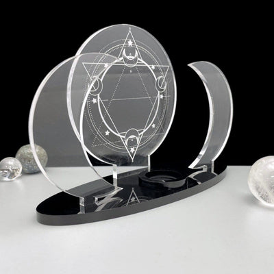An angled Acrylic Sphere Holder Sacred Geometry - 6 Pointed Star with no sphere.