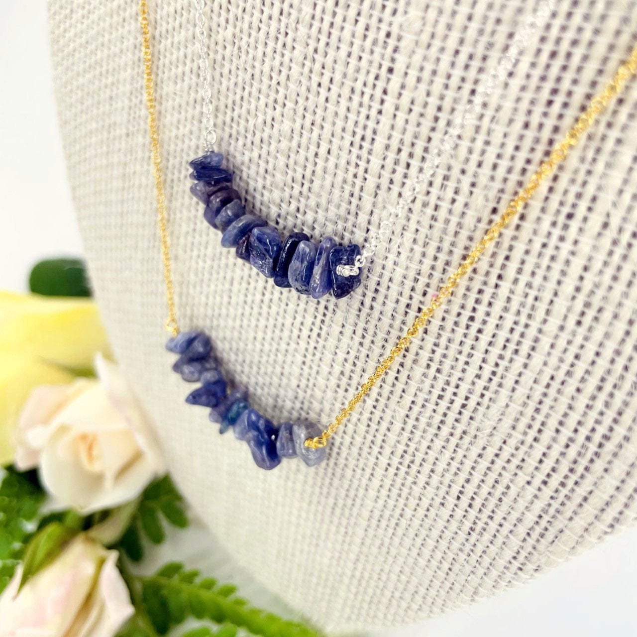 Sapphire Stone Necklace - September Birthstone - Gold over Sterling or Sterling Silver Adjustable Length shown from above